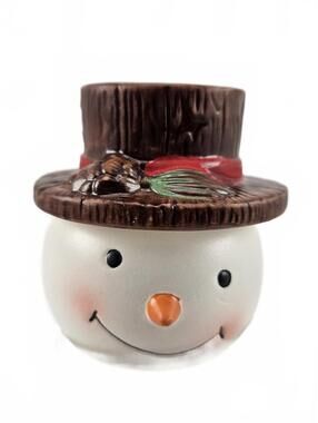 Vintage Hallmark Snowman & Hat Stackable Salt and Pepper Shakers 2.75" Winter